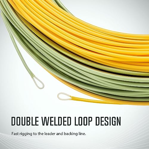 Piscifun Sword Fly Fishing Line with Welded Loop, Weight Forward Floating Fly Line, Available in WF1, WF2, WF3, WF4, WF5, WF6, WF7, WF8, WF9, and WF10 Weights, in Lengths of 90 and 100 Feet - color: Yellow & Moss Green, size: WF-3F 90FT