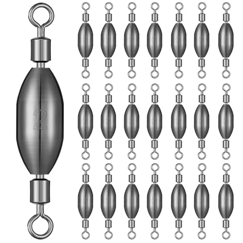 Seenelling 20 Pcs Brass Fishing Sinker Swivel Fishing Weights Saltwater Bullet Sinkers Drop Shot Weight Egg Sinkers with Swivel Rolling Removable Freshwater - size: 1/4 oz