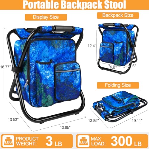 Kikerike Backpack Stool Cooler Chair Heavy Duty 300 LBS Max Load Portable Lightweight Stool Backpack Folding Fishing Cooler Seat for Camping Hunting Fishing - Ocean - color: Ocean