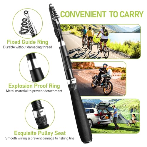 Fishing Pole and Reel Combo - 2PCS Carbon Fiber Telescopic Rods Spinning Reels Saltwater/Freshwater Kit with Lures, Line and Carrier Bag, Travel Fishing Gear for Adults - size: 6.89 FT