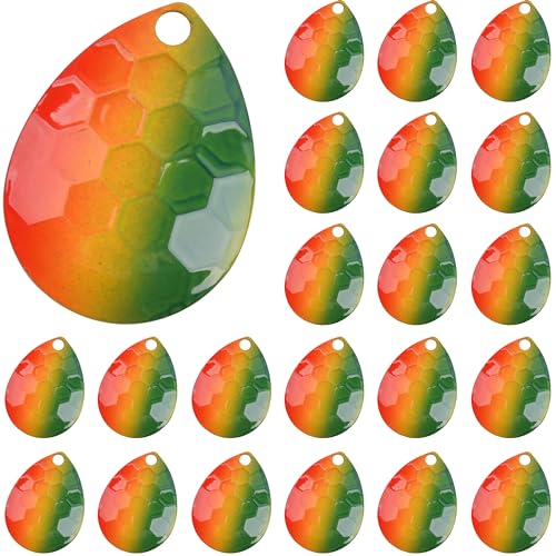 Colorado Blades Spinner Blades Lure Making Kit, 30pcs Colorful Metal Blades Easy Spin Spoons Inline Spinner Walleye Rig Making DIY Fishing Lure Making Supplies for Trout Salmon Bass Fishing - color: Hammered-Green & Red-30pcs