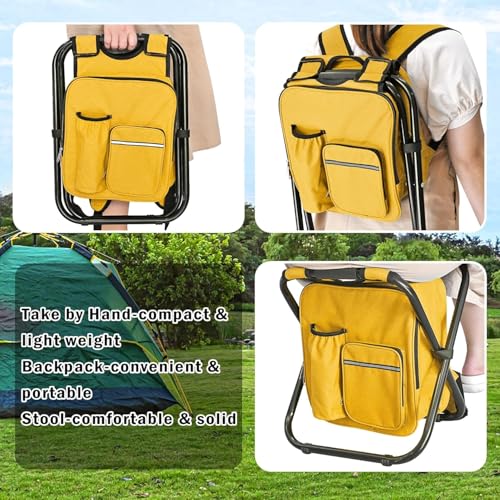 Kikerike Backpack Stool Cooler Chair Heavy Duty 300 LBS Max Load Portable Lightweight Stool Backpack Folding Fishing Cooler Seat for Camping Hunting Fishing - Yellow - color: Yellow