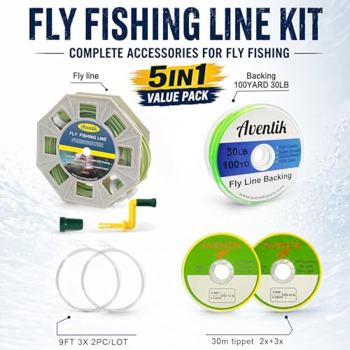 Aventik ProWeight WF Floating Fly Fishing Line Welded Loops Weight Forward Freshwater Trout Fly Line Kit WF 3 4 5 6 7 8 Low Stretch Slick Coating Accurate Casting - color: Grassgreen combo, size: 8F