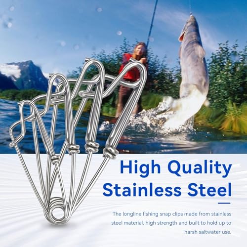 15pcs Longline Fishing Snap Clips, Stainless Steel Tuna Clips with Snap Swivel Longline Branch Hangers Fishing Accessories for Saltwater, Shark, Tuna Fishing