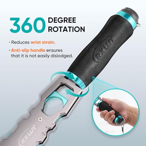 11.5" Fish Lip Gripper with Scale, Max 40lbs Scale, 360° Swivel Non-Slip Handle, Fish Grabber Control Tool for Safe, Hook Removal, Easy Catch & Release, Fishing Gifts for Men Women - color: Light Blue