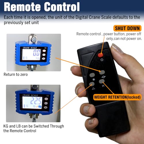 Digital Crane Scale,4410lb/2T Heavy Duty Digital Hanging Scale,Crane Scale Industrial with Remote Control and LCD Screen,High Precision Electronic Weighing Crane Scale for Market,Factory,Construction - size: 2T
