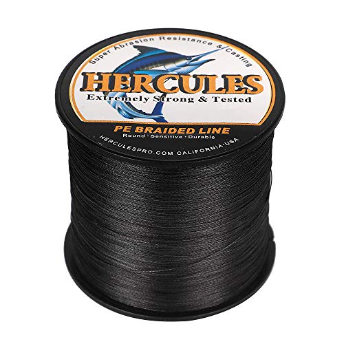 HERCULES Cost-Effective Super Strong 4 Strands Braided Fishing Line 6LB to 100LB Test for Salt-Water, 109/328 / 547/1094 Yards (100M / 300M / 500M / 1000M), Diam# 0.08MM - 0.55MM, Hi-Grade - color: Black, size: 10LB(4.5KG)-0.12MM-1640YDS(1500M)