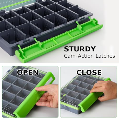 Fishing Waterproof Tackle Box, 3600 Tackle Tray Storage, Hyperseal and Transparent, Terminal Tackle Organizer Box with Removable Dividers, Plastic Lure Box - Green