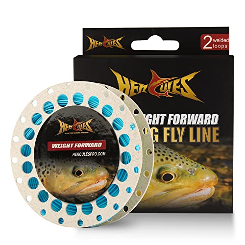 HERCULES Fly Fishing Line Floating Weight Forward Fly Line with Double Welded Loop - color: Teal Blue, size: WF7F 100FT