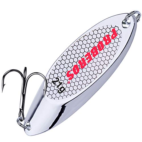 PROBEROS Fishing Spoons Lures Bass Baits Jigging Bait Tackle with Treble Hooks Hard Metal Spoon Fishing Lure Weight Pick 10 Pcs/Pack Silver Gold - color: 10PCS Silver, size: 21G-0.75OZ
