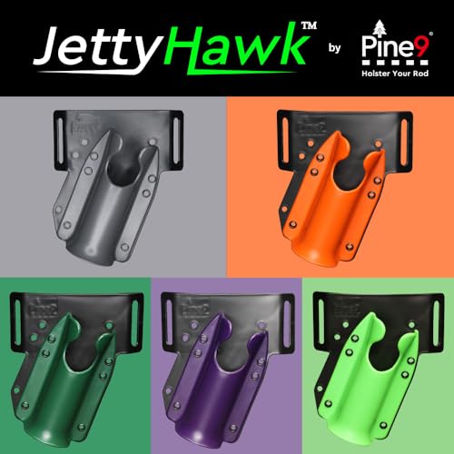 JettyHawk Fishing Rod Hip Holster, Hands-Free Quick-Draw Holder, Fits 1.5-2" Pole, for Spinning, Baitcaster, Centerpin & Surf Rods, Wading & MOLLE Belts - color: Grey