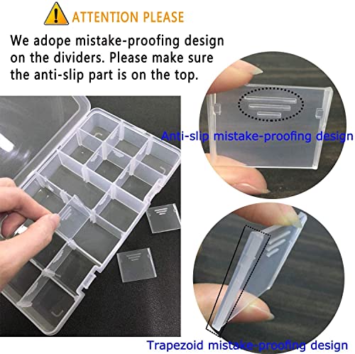 Qualsen 3 Pack 18 Grid Plastic Organizer Box with Adjustable Dividers, Bead Organizer Box for Jewelry, Beads, Earrings, Tools, Fishing Hooks, and Small Accessories - size: 18 Gird-3pcs