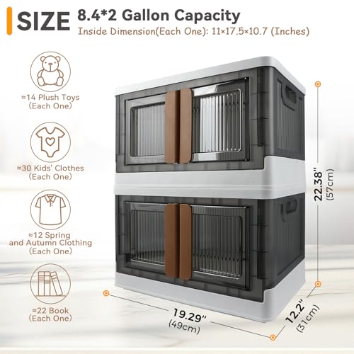 Storage Bin, Foldable Cabinet, 8.4 Gallon (32L) Capacity (Each One), 2 Packs, Collapsible Box with Lids, Transparent, Organizers for Living Room, Bedroom - color: White,Gray, size: 8.4 Gal (32L) × 2