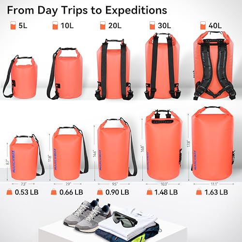 MARCHWAY Floating Waterproof Dry Bag Backpack 5L/10L/20L/30L/40L, Roll Top Sack Keeps Gear Dry for Kayaking, Rafting, Boating, Swimming, Camping, Hiking, Beach, Fishing - color: Orange, size: 5L