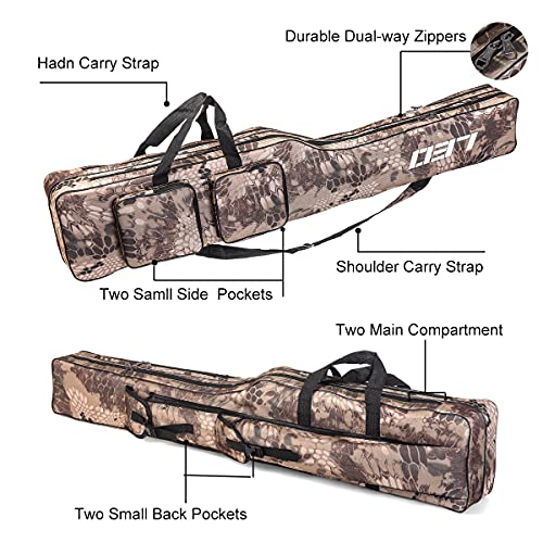 LEOFISHING Fishing Tackle Storage Bag - 130cm/4.27ft Portable Rod & Reel Organizer - Two Layer Durable Oxford Large Capacity Travel Fishing Cover Bag - 5 Colors - color: Khaki Camouflage