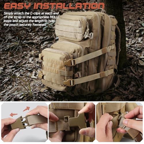 Molle Tactical Backpack Straps 24" Adjustable, Rush Tier System Molle Accessories for Military Assault Backpack Army Rucksack Attachment Nylon Compression Tie Down Strap for Tripod Gear, Sleeping Bag - color: Khaki 2Packs, style: Style A