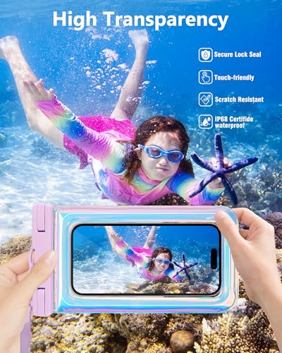 IPX68 Waterproof Phone Pouch, Floating Waterproof Phone Case for iPhone 17 16 15 14 13 Pro Max Samsung S26 S25 S24, Up to 7 Inch, Beach Vacation Essentials, Sparkling Purple - color: Sparkling Purple