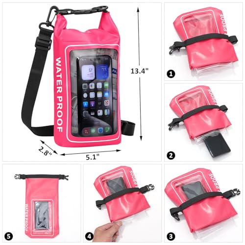 154 Pieces Waterproof Boat First Aid Kit Dry Bag with Out Bags Pouch Roll Top Boat Emergency Kit 2-in-1 for Camping Fishing Kayaking Swimming Rafting - color: Pink