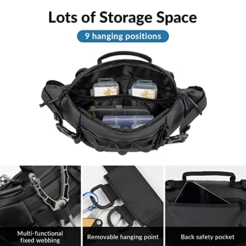 THKFISH Fishing Waist Pack, Fishing Tackle Bag Waterproof Fanny Pack for Women & Men Portable Sling Bag - color: BLACK-REGULAR