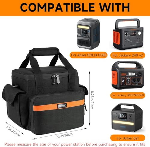 Carrying Case Compatible with Jackery Explorer 240/300/160/GOLABS R300/Anker 521 Portable Power Station,Waterproof Travel Storage Bag with Multiple Pockets for Charging Cable and Accessories(Bag Only) | Portable Power Station Travel Bag Fits for Jackery E
