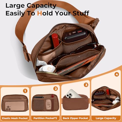Belt Bag Zipper Fanny Pack Crossbody Bags for Women,Fashion Nylon Waist Packs, Water Repellent Two Way wear with Adjustable Strap Gifts for Teenage Girls Women Men(Brown) - color: Brown