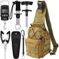 Hungdao 7 Pcs Fishing Backpack with Fishing Tool Kit Fish Gear Pliers Equipment Include Hook Remover Backpack Pliers Kit Scale Gripper Weigh Separator Fish Gifts for Men Women - color: Khaki