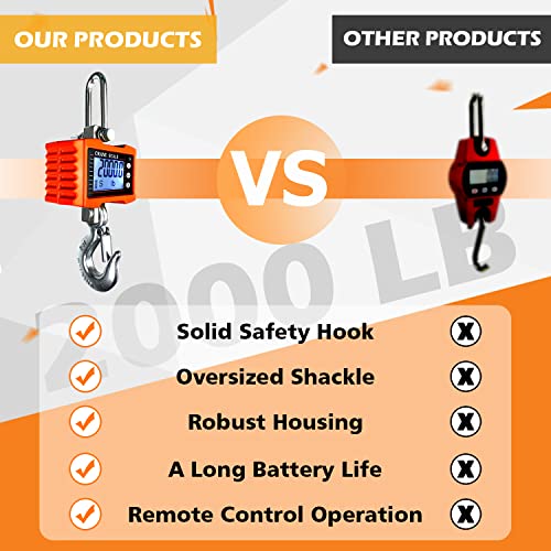 YATOINTO 2200lb Digital Crane Scale High Precision Heavy Duty Industrial Hanging Scale with Remote Control Aluminum Case CE Certified Electronic Weighing Crane Scale, for Garage Farm Hunting (Orange)