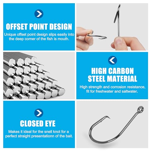 Fishing Circle Hooks Saltwater, 120pcs Catfish Hooks Offset Circle Octopus Fishing Hooks High Carbon Steel Black Nickel 2X Strong Barbed Fishhooks for Bass Trout Catfish Freshwater Size 6#-10/0 - size: 6#-120pcs