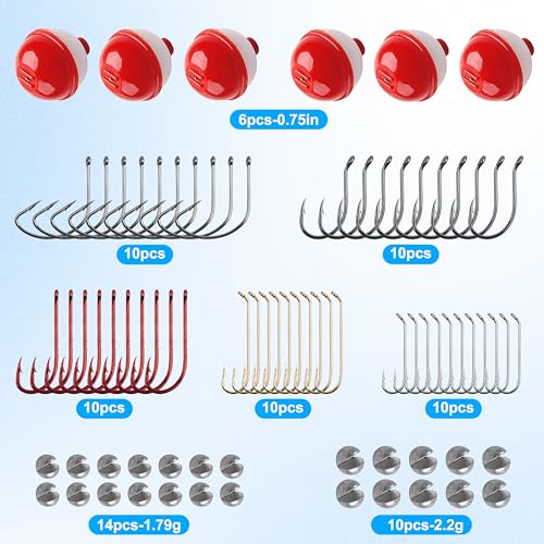 Fishing Bobbers Tackle Kit, 80pcs Beginners Equipments Included Fishing Bobbers Hooks Sinkers Weights Basic Starter Kit for Trout Bass Catfish Panfish