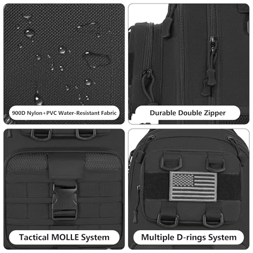 GMAK Fishing Backpack Tackle Sling Bag, Large Tactical Fishing Tackle Backpack with Rod & Gear Holder, Lightweight Outdoor Water-Resistant Tackle Gear Pack Shoulder Bags for Men Women, Black - color: Black, size: Large, style: Sling Backpack
