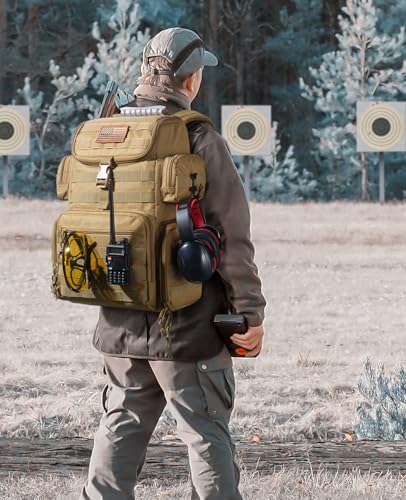 CVLIFE Tactical Range Backpack with Removable Divider, Gun Cases Bag with 4 Pistol Carrying Cases, Rucksack for Shooting (Tan, Medium) - color: Tan