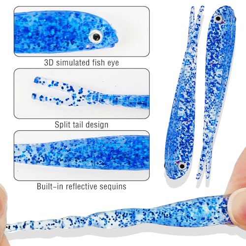 Fishing Soft Plastic Lures | Paddle Tail Swim Baits, Swim Baits for Bass Fishing, Paddle Tail, Crappie Lures - color: G-60PCS