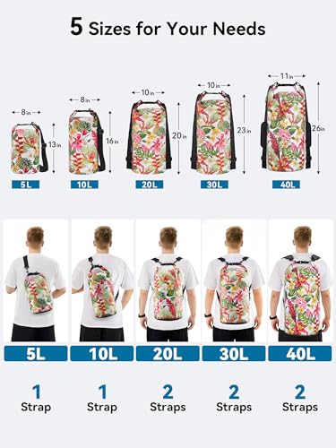 HEETA Waterproof Dry Bag for Women Men, 5L/10L/20L/30L/40L Roll Top Lightweight Dry Storage Bag Backpack with Emergency Whistle for Travel, Kayaking, Boating, Camping, Beach, Cruise Ship Essentials - color: Flower, size: 10L
