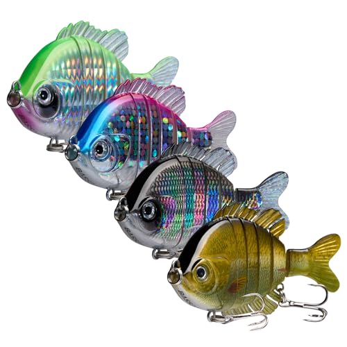 BASSDASH SwimPanfish Multi Jointed Panfish Bluegill Swimbaits Hard Topwater Bass Lures Fishing Lure Crank Saltwater 3.5in/0.85oz,Pack of 4