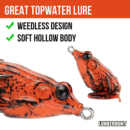 LUNKERHUNT Frog Lure for Bass Fishing | Pocket Frog Fishing Lure 1.75 Inch | Topwater Fishing Lures, Soft Hollow Body, Weedless Hooks for Trout, Pike in Saltwater and Fresh Water - style: Fire Belly