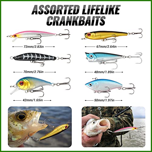 PLUSINNO Fishing Lures, All-in-One Fishing Tackle Box with Tackle Included, Fishing Gear Lure Bait Accessories Kit for Freshwater Bass Trout, Ideal Fishing Gifts for Men, Father & Beginners - color: 102Pcs Fishing Lures Kit