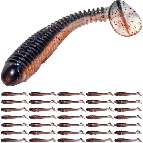 Pristis SwingShad, 35 pcs 3'' Paddle Tail Swimbaits, Soft Plastic Fishing Lures for Bass Crappie Smallmouth, Durable Swim Baits Sinking Swimmer Kit for Saltwater Freshwater Texas Carolina Fitness Rig - color: Common Shiner