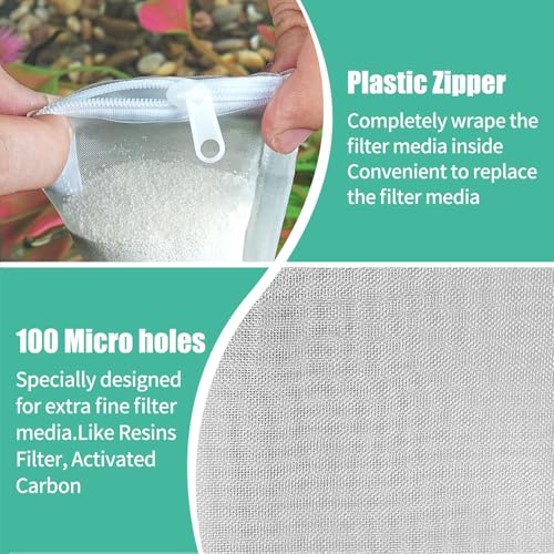 AQUANEAT Aquarium Filter Media Bags 15pcs Fish Tank Extra Fine 100 Micron Mesh Bags with Plastic Zipper for Activated Carbon (3" x 4") - size: 3" x 4"