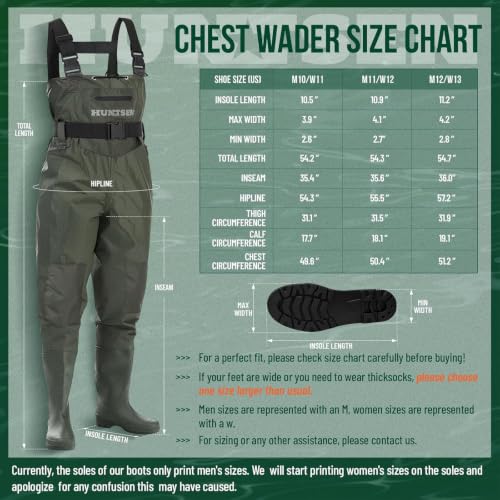 HUNTSEN Fishing Waders for Men Women - 2-Ply Nylon/PVC Waterproof Hunting Chest Waders with Boot Hanger&Phone Case, Size9-13 - color: Green, size: 11