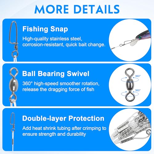 Fishing Leaders Fishing Fluorocarbon Wire Leader Line with Crane Swivels and Snap 20-50LB Fluorocarbon Leader Connector Tackle Lures Rigs or Hooks Fishing Leader Line for Saltwater Freshwater - size: 20lb-6" 12pcs