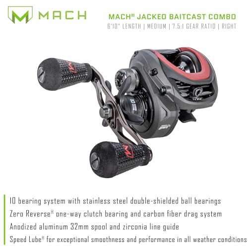 Lew’s MACH Jacked Baitcast Reel and Fishing Rod Combo, HM50 Graphite Rod, Tanso Tech Reel Frame and Sideplate, Carbon Fiber Drag System, 7.5:1 Gear Ratio - size: 6-Foot 10-Inch