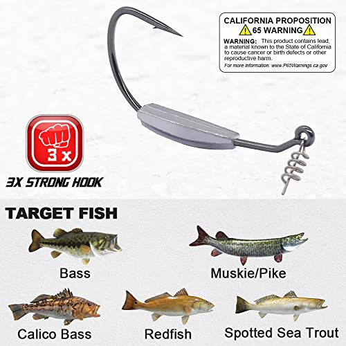 Weighted-Swimbait-Hooks-Jig-Heads-Soft Plastic Worm Fishing Hooks 3/0 4/0 5/0 6 Pack - size: Size 4/0,3/16oz 5.4g, 6-pack