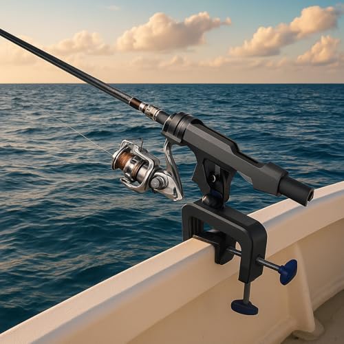 ZENFUN 2 Pack Fishing Boat Rods Holder, 360 Degree Rotation Adjustable Fishing Rods Racks, Large Clamp Opening Folding Rod Holder for Canoe, Kayaks, Easy Installation, Bonus Screws