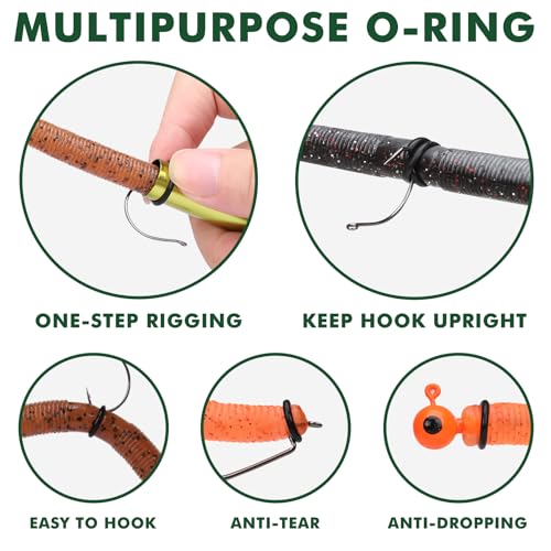 TRUSCEND Gradient Fishing Wacky Rig Tool with Silicone O Rings 210Pcs for 3"-4" and 5"-7" Fishing Worm Lures, Ultra-Smooth Downriggers Tube for Easy Installation and Great Protection of Stick Bait N1 - color: Gradient Green