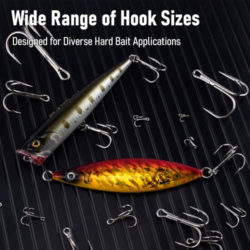 Dr.Fish 30 Pack Round Bend Treble Hooks #16-#8/0, Triple Fishing Hooks Saltwater&Freshwater, Replacement Hardbait Crankbait Spinner Catfish Walleye Trout Salmon Bass Fishing - color: Silver, size: #2/0-30 Pack