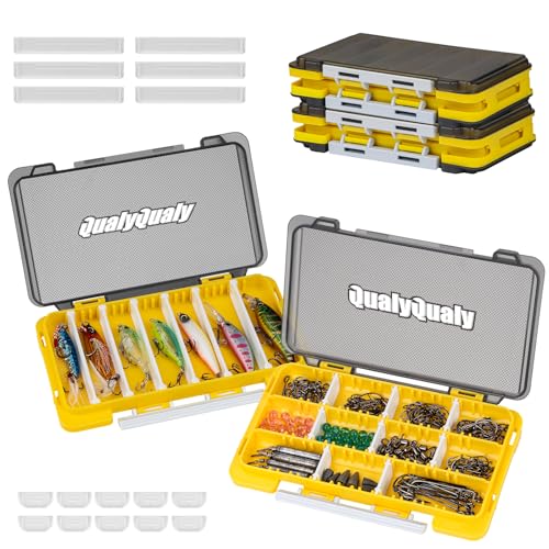 QualyQualy Fishing Tackle Box, Small Tackle Box Organizer with Removeable Diveders, 2 in 1 Mini Fishing Hook Organizer, Plastic Storage Fly Box - color: Yellow, size: A+B 4pcs
