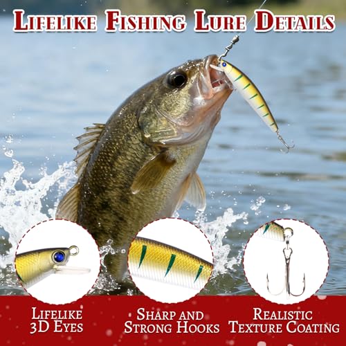Fishing Lures Kit, 24Pcs Assorted Fishing Baits with Crankbaits, Spoon Lures, Hooks, Weights & Accessories, Fish Tackle Gift Set for Men, Bass Freshwater - size: A
