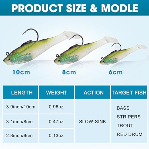 Soft Fishing Lures Pre-Rigged Swimbait Jig Head Paddle Tail Swim Baits Swim Shad Lures Soft Plastic Swimbait Bass Trout Walleye Sinking Baits Fishing Lures Kit for Saltwater Freshwater - color: 12pcs/pack, size: 10cm/3.94inch
