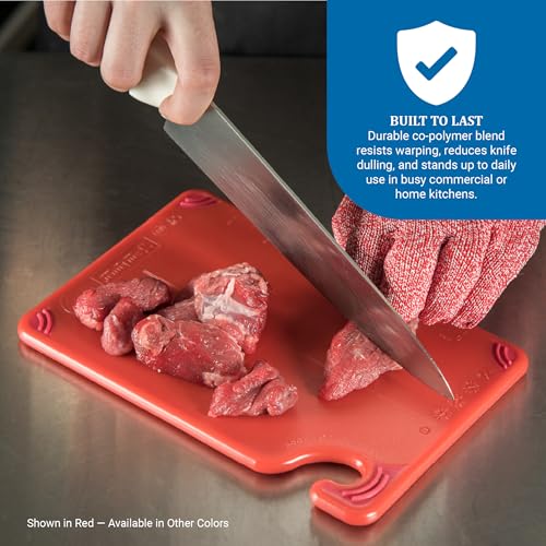 San Jamar Saf-T-Grip Plastic Cutting Board with Safety Hook, 6" x 9" x 0.375", Red - color: Red