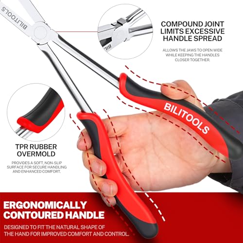 BILITOOLS 13" Extra Long Reach External Snap Ring Pliers, Double Joint Circlip Pliers for Tight Spaces, Wide Jaw Opening with Minimal Handle Spread for Automotive Removal Tool